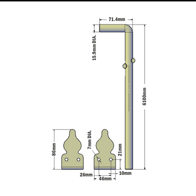 52-500-1 MODULAR SOLUTIONS DOOR PART<br>24" CANE BOLT W/ HARDWARE